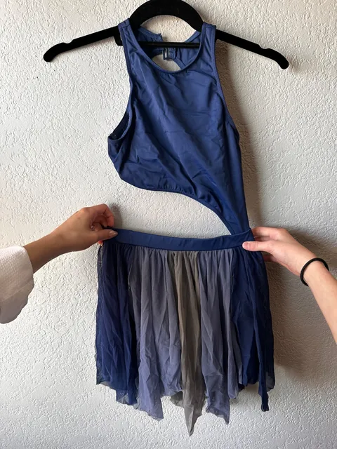 Blue nylon dance leotard, Weissman one-piece