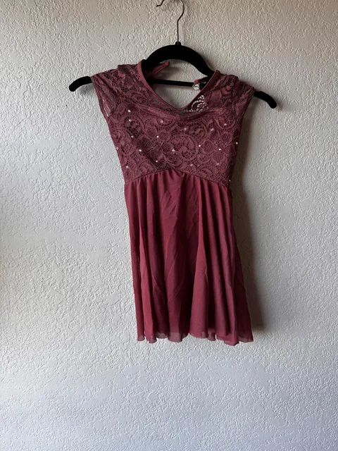 Burgundy Lace Sequin Dance Dress, Weissman one-piece